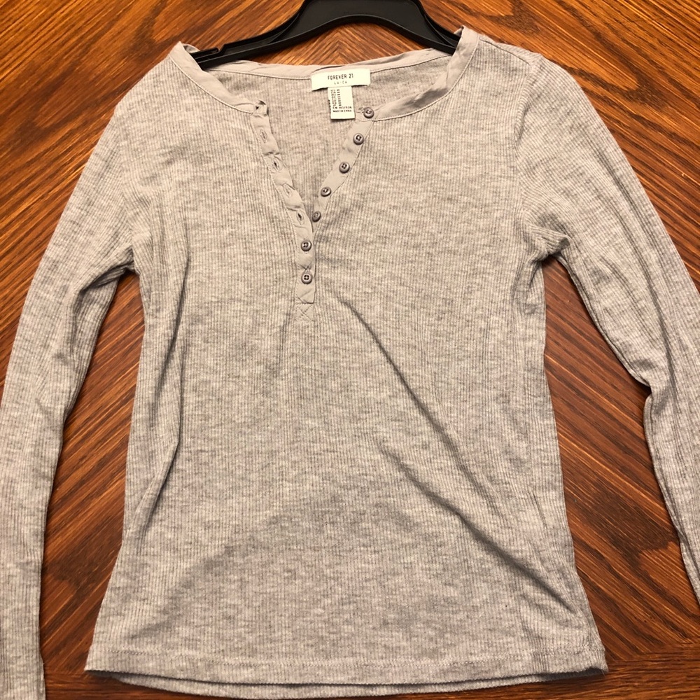 Grey Ribbed Long Sleeve Top